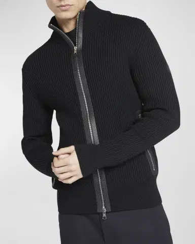 Moncler Men's Ribbed Cardigan with Leather Trim | Thumbnail 7