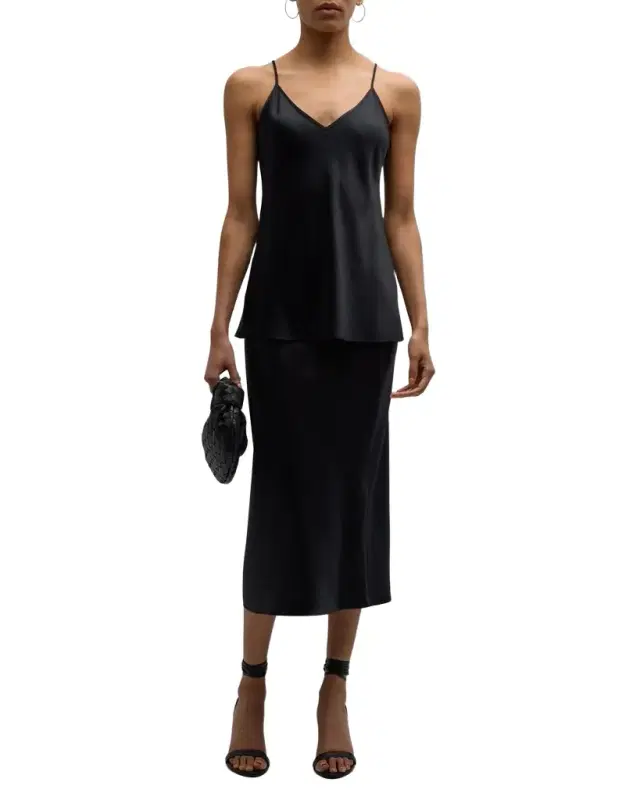 Clea Sleeveless V-Neck Silk Satin Top