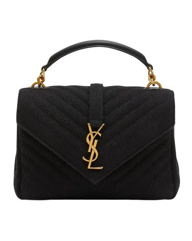 Saint Laurent College Medium Flap YSL Top Handle Bag in Quilted Tweed
