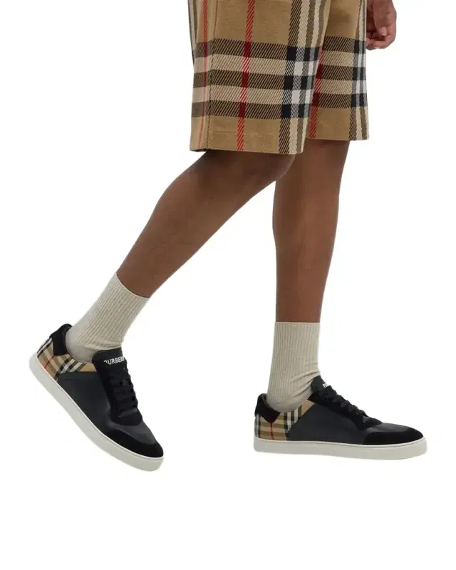 Men 's Stevie Leather and Check Low-Top Sneakers