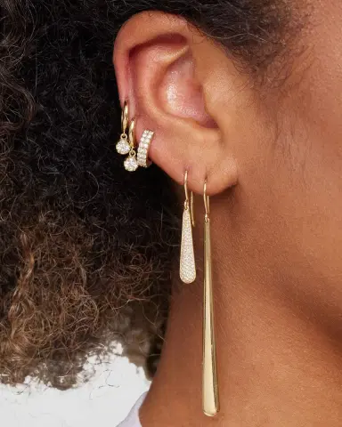 Jennifer Meyer Small Huggie Earrings with Diamond Drop | Thumbnail 3