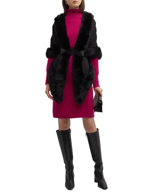 Cashmere Faux Fur Trimmed Diamond Wrap