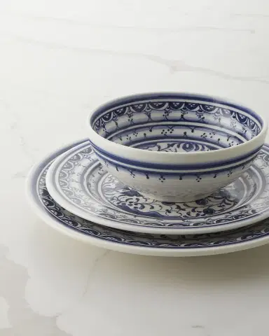 Neiman Marcus Pavoes Blue & White 12-Piece Dinnerware Set | Thumbnail 1