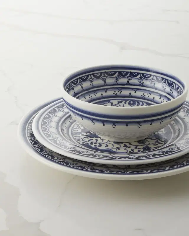 Neiman Marcus Pavoes Blue & White 12-Piece Dinnerware Set