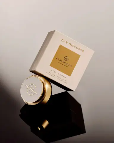 Glasshouse Fragrances Golden Car Diffuser with A Tahaa Affair Replacement Scent Disk | Thumbnail 2 Glasshouse Fragrances Golden Car Diffuser with A Tahaa Affair Replacement Scent Disk | Thumbnail 2