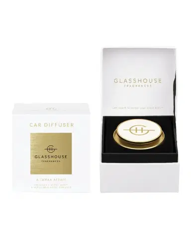 Glasshouse Fragrances Golden Car Diffuser with A Tahaa Affair Replacement Scent Disk | Thumbnail 1 Glasshouse Fragrances Golden Car Diffuser with A Tahaa Affair Replacement Scent Disk | Thumbnail 1