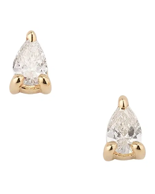 14K Gold Diamond Pear Stud Earrings
