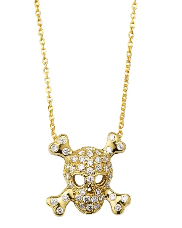 18K Yellow Gold Diamond Skull Necklace