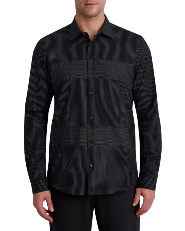 Men 's Stripe Blocked Sport Shirt