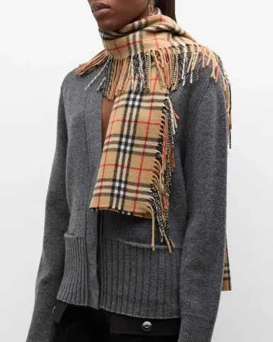 Burberry Vintage Check Fringe Cashmere Scarf | Thumbnail 2