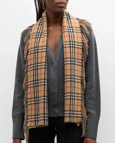 Burberry Vintage Check Fringe Cashmere Scarf | Thumbnail 3