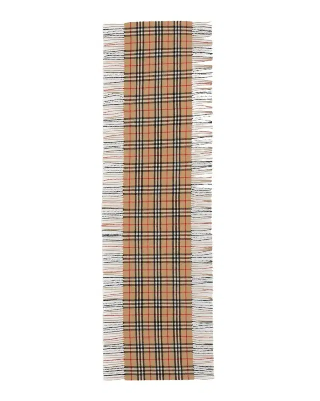 Burberry Vintage Check Fringe Cashmere Scarf