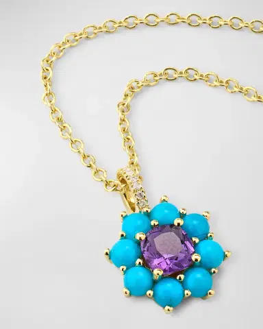 Jennifer Meyer Petite Statement Turquoise Flower Pendant Necklace with Amethyst Center | Thumbnail 3 Jennifer Meyer Petite Statement Turquoise Flower Pendant Necklace with Amethyst Center | Thumbnail 3