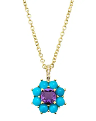 Jennifer Meyer Petite Statement Turquoise Flower Pendant Necklace with Amethyst Center | Thumbnail 1 Jennifer Meyer Petite Statement Turquoise Flower Pendant Necklace with Amethyst Center | Thumbnail 1