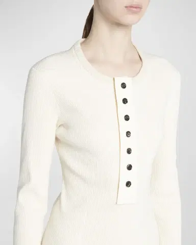 Bottega Veneta Long-Sleeve Compact Cotton Rib Jersey Henley T-Shirt | Thumbnail 5 Bottega Veneta Long-Sleeve Compact Cotton Rib Jersey Henley T-Shirt | Thumbnail 5