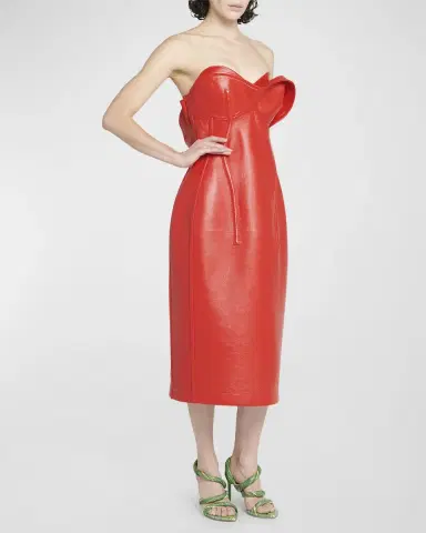 Bottega Veneta Thick Glossy Leather Bustier Dress | Thumbnail 3