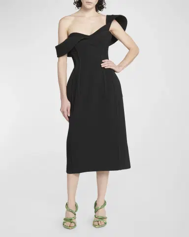 Bottega Veneta Off-The-Shoulder Bonded Wool Tricotine Midi Bustier Dress | Thumbnail 3 Bottega Veneta Off-The-Shoulder Bonded Wool Tricotine Midi Bustier Dress | Thumbnail 3