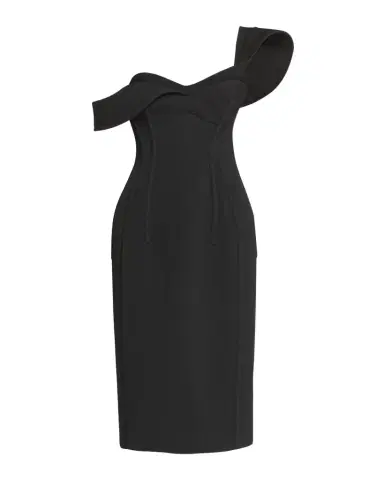 Bottega Veneta Off-The-Shoulder Bonded Wool Tricotine Midi Bustier Dress | Thumbnail 1 Bottega Veneta Off-The-Shoulder Bonded Wool Tricotine Midi Bustier Dress | Thumbnail 1
