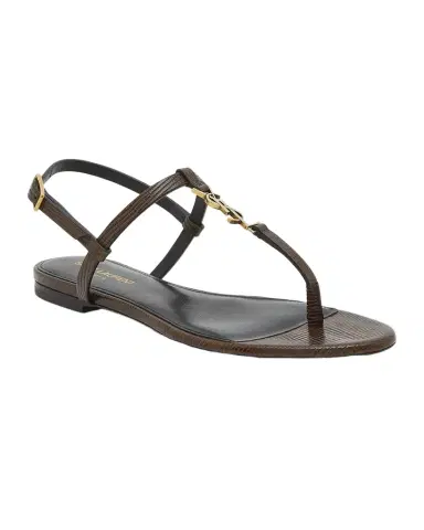 Saint Laurent Cassandra Embossed YSL T-Strap Sandals | Thumbnail 1 Saint Laurent Cassandra Embossed YSL T-Strap Sandals | Thumbnail 1