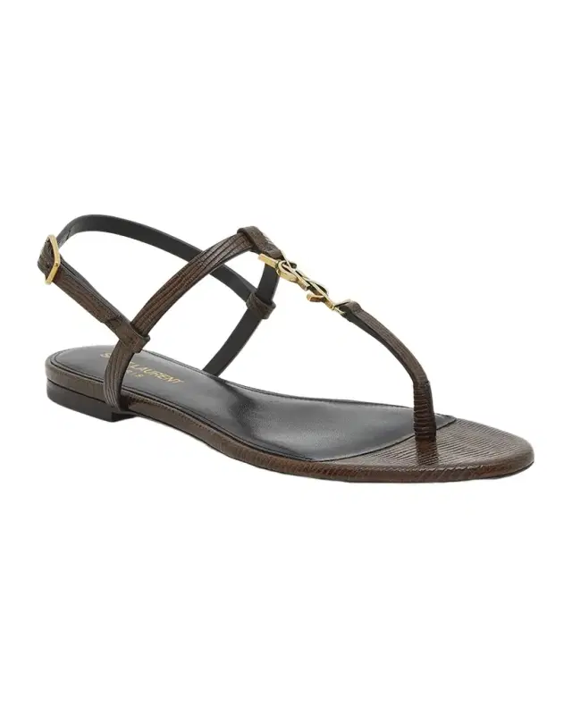 Cassandra Embossed YSL T-Strap Sandals