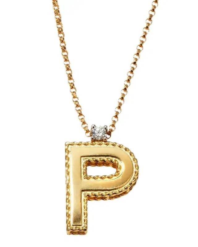 Princess 18K Yellow Gold Diamond Initial Necklace, P