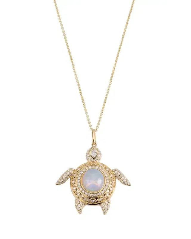 Sydney Evan Marquise Eye Diamond Pave Turtle Charm Chain Necklace