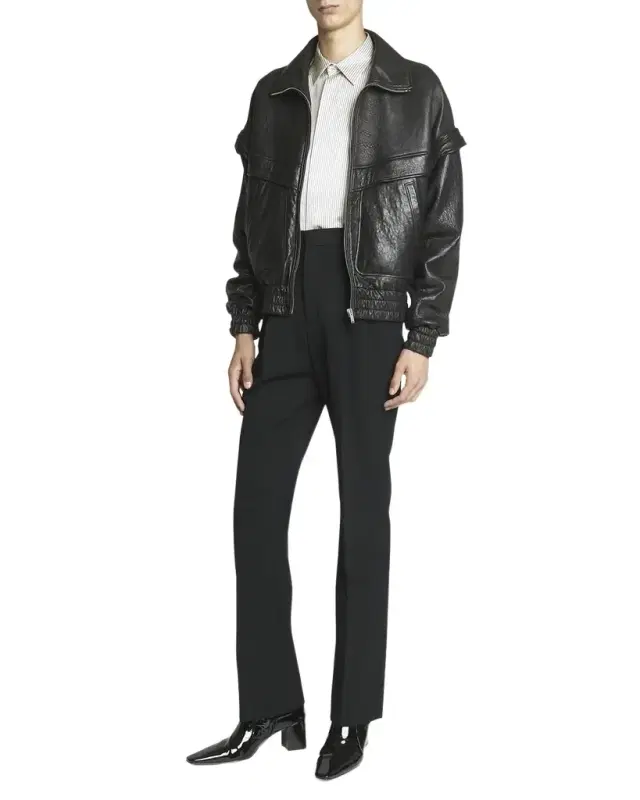 Men 's 80s Leather Bomber Jacket