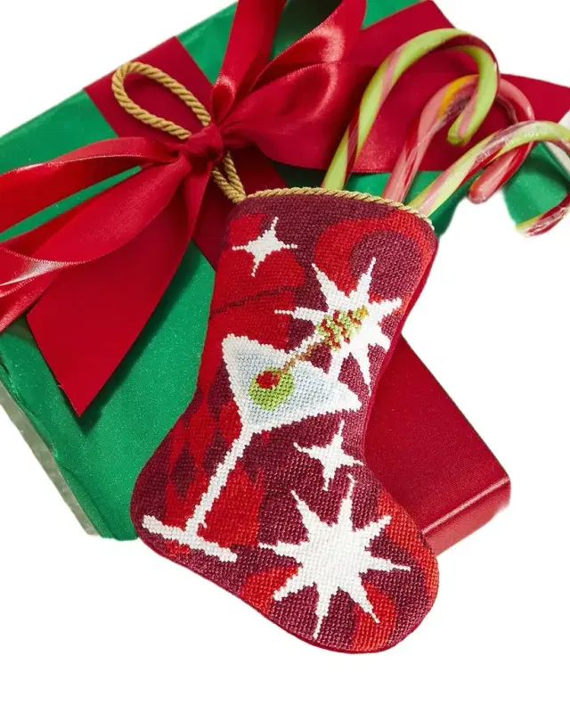"Red Holly Jolly Molly Martini" Mini Bauble Stocking