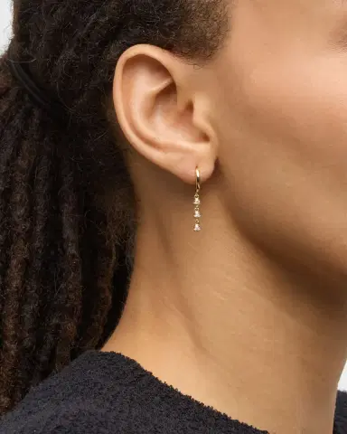 Jennifer Meyer Small Huggie Earrings with 3 Illusion Set Diamond Drops | Thumbnail 2