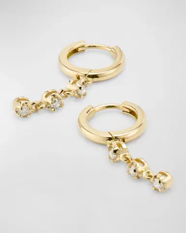 Jennifer Meyer Small Huggie Earrings with 3 Illusion Set Diamond Drops | Thumbnail 3