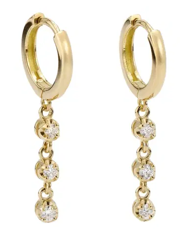Jennifer Meyer Small Huggie Earrings with 3 Illusion Set Diamond Drops | Thumbnail 1
