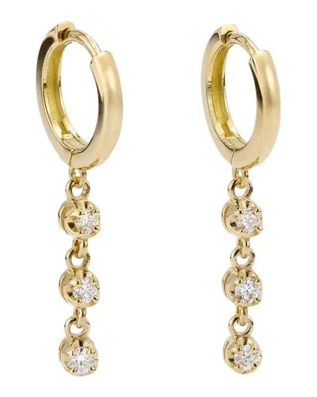 Small Huggie Earrings with 3 Illusion Set Diamond Drops