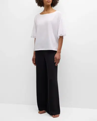 Natori Bliss Harmony Lace-Trim Elbow-Sleeve T-Shirt | Thumbnail 2 Natori Bliss Harmony Lace-Trim Elbow-Sleeve T-Shirt | Thumbnail 2