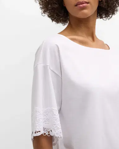 Natori Bliss Harmony Lace-Trim Elbow-Sleeve T-Shirt | Thumbnail 4 Natori Bliss Harmony Lace-Trim Elbow-Sleeve T-Shirt | Thumbnail 4