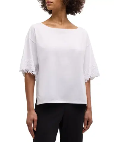 Natori Bliss Harmony Lace-Trim Elbow-Sleeve T-Shirt | Thumbnail 1 Natori Bliss Harmony Lace-Trim Elbow-Sleeve T-Shirt | Thumbnail 1