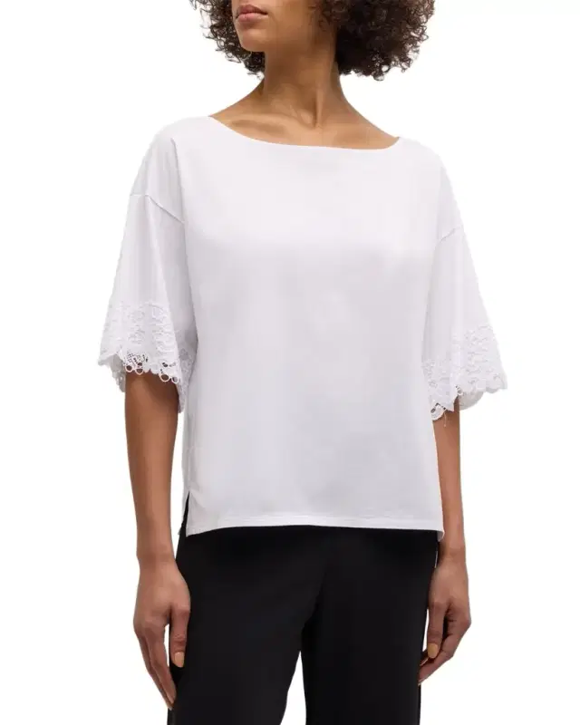 Natori Bliss Harmony Lace-Trim Elbow-Sleeve T-Shirt