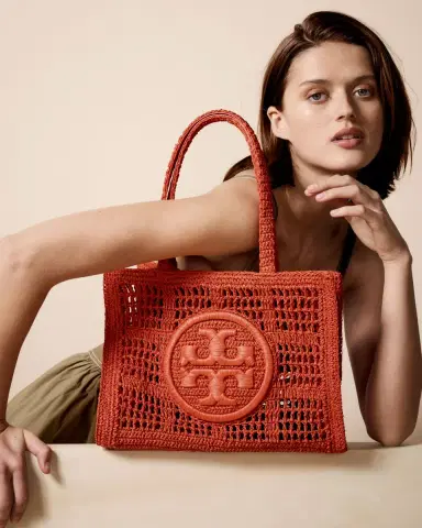 Tory Burch Ella Small Crochet Straw Tote Bag | Thumbnail 3
