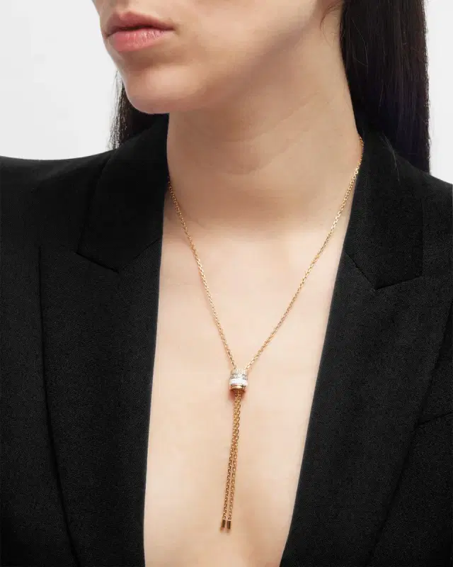 Quatre 18K Yellow Gold Ceramic and Diamond Large Tie Necklace