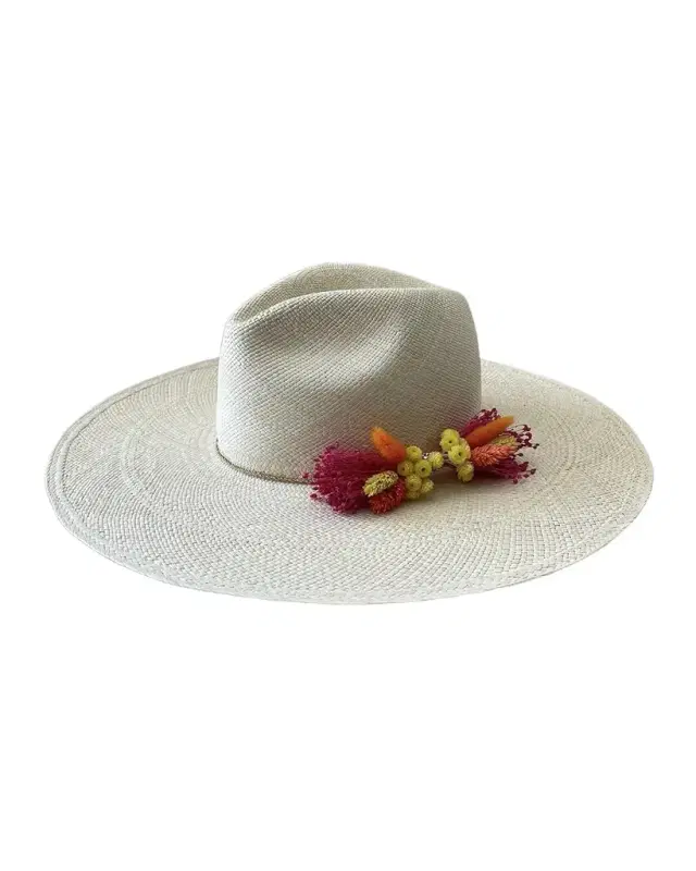 Donna Straw Fedora With Dried Florals