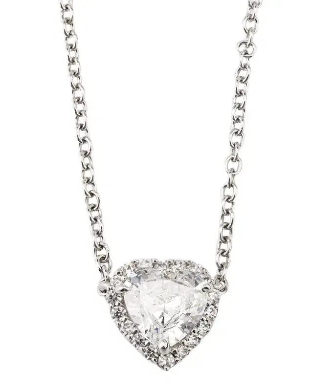 Cubic Zirconia Heart Pendant Necklace with Micropave