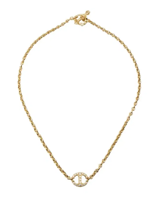 18K Yellow Gold Micro Chain Necklace with Diamonds