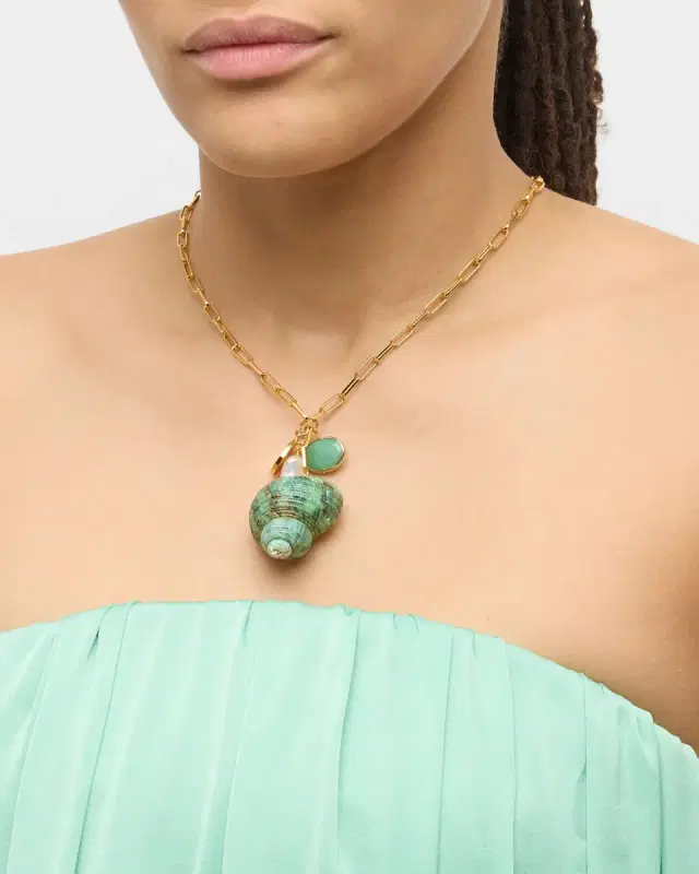 Green Seashell Charm Necklace