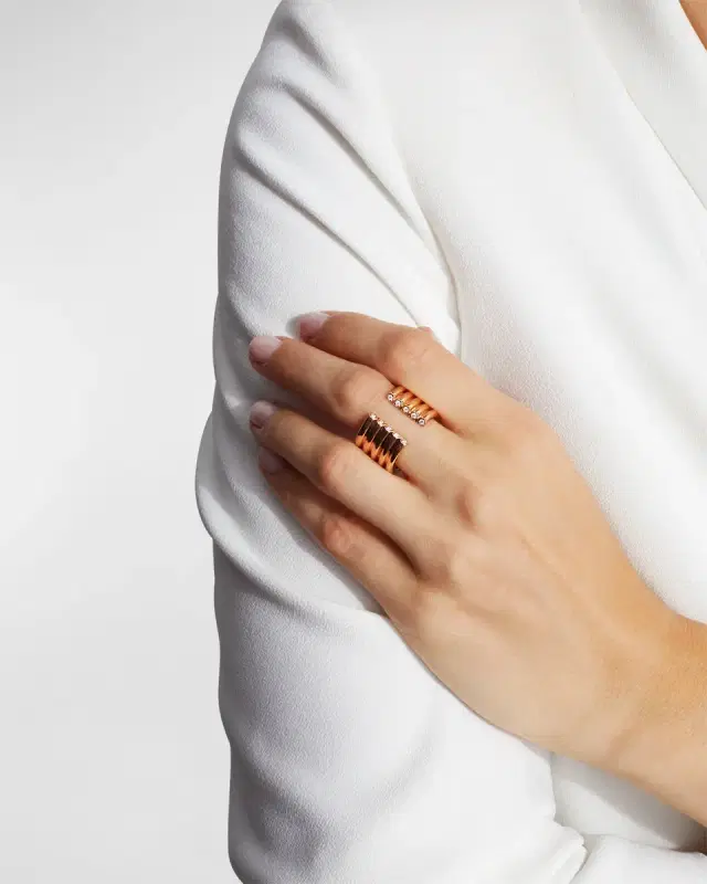 Thoby Rose Gold 5-Row Tubular Open Ring with Diamonds