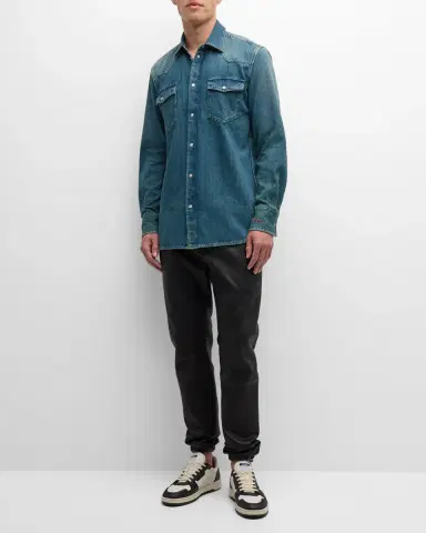 Golden Goose Men's Journey Dirty Wash Denim Shirt | Thumbnail 2
