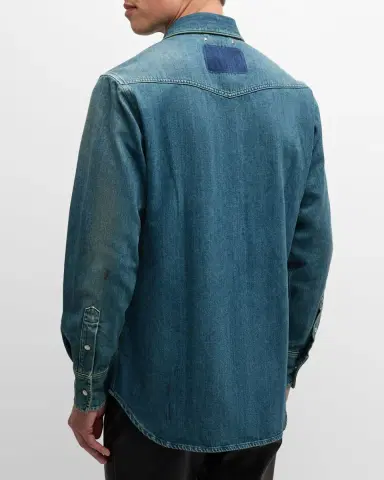 Golden Goose Men's Journey Dirty Wash Denim Shirt | Thumbnail 3