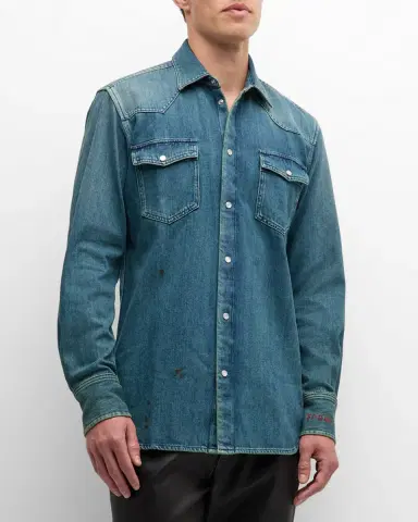 Golden Goose Men's Journey Dirty Wash Denim Shirt | Thumbnail 4