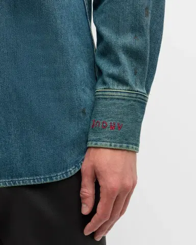 Golden Goose Men's Journey Dirty Wash Denim Shirt | Thumbnail 5
