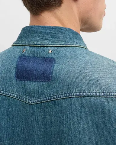 Golden Goose Men's Journey Dirty Wash Denim Shirt | Thumbnail 7