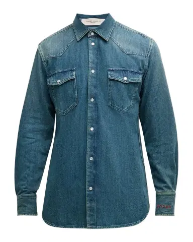 Golden Goose Men's Journey Dirty Wash Denim Shirt | Thumbnail 1