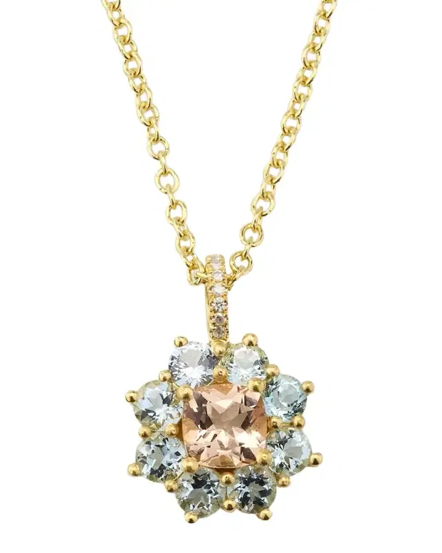 Small Aquamarine and Morganite Flower Pendant Necklace
